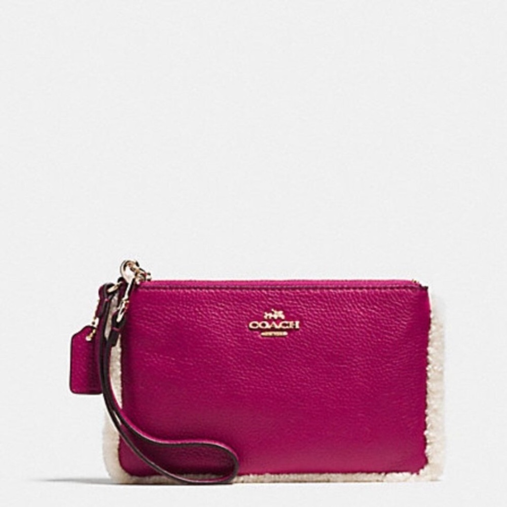 Coach Wristlet Cranberry Sterling Pebbled Leather